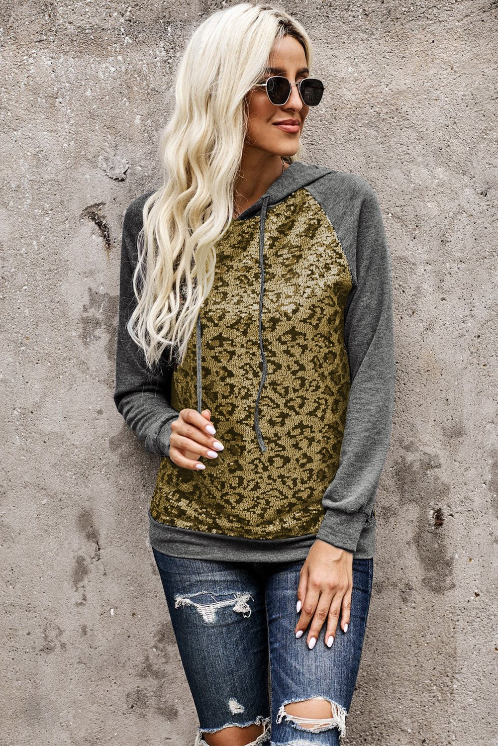 Sequin Leopard Gray Hoodie