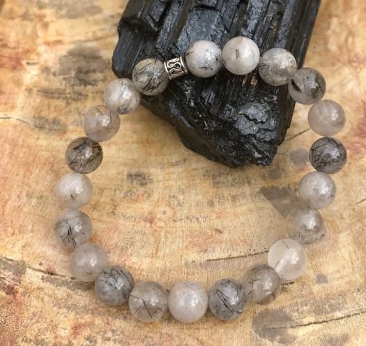 Black Tourmaline Quartz Stretch Bracelet! Natural Crystals & Handmade!