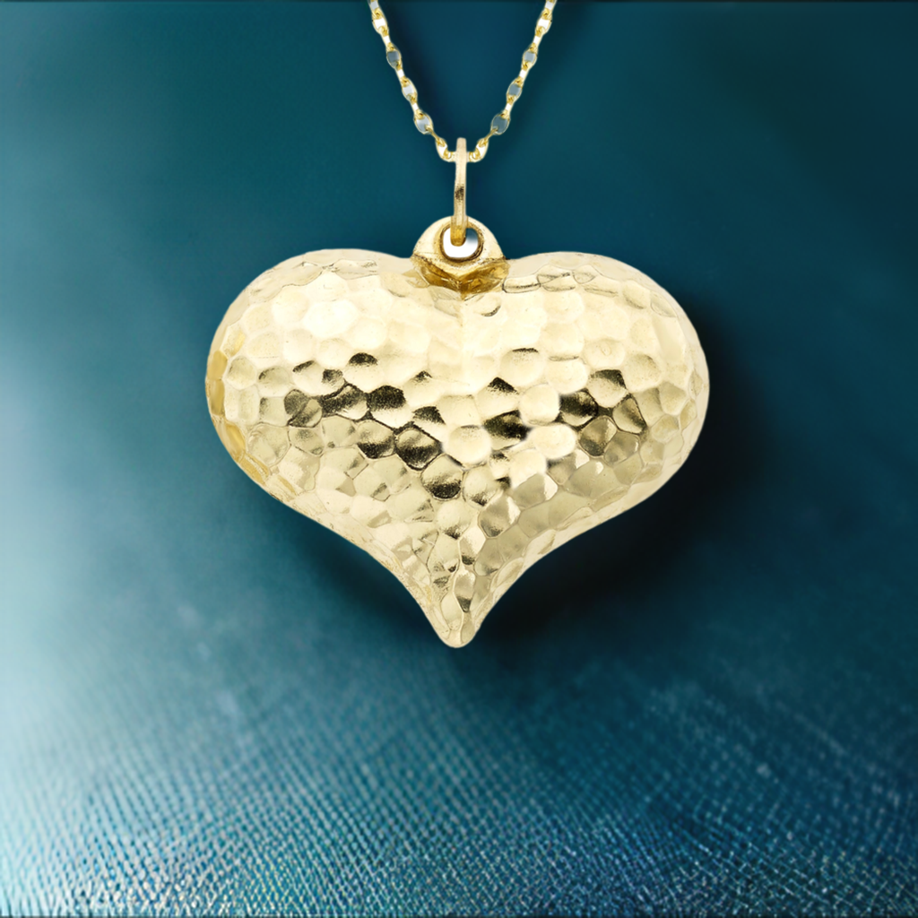 14k Gold Puff Heart Charm and Necklace 18