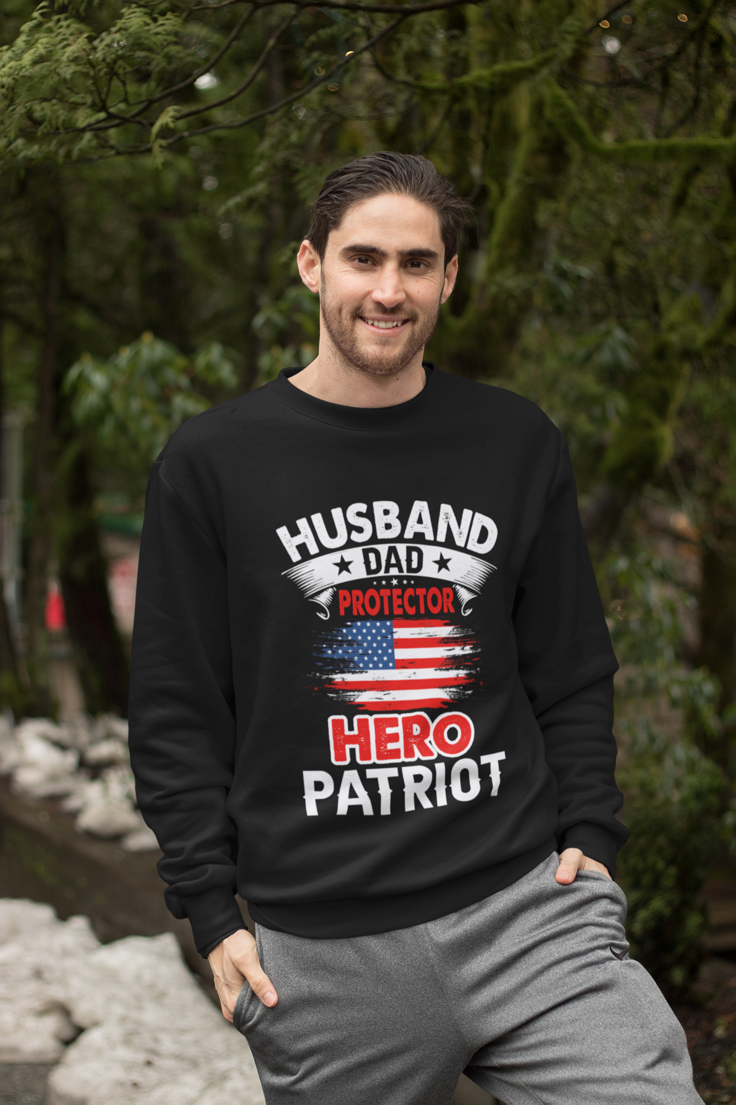 Husband Dad Protector Hero Patriot Crewneck Sweatshirt